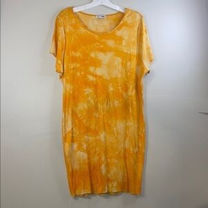 🏷️ Fashion Nova Orange Yellow Tie Dye T Shirt Dress Size 3X